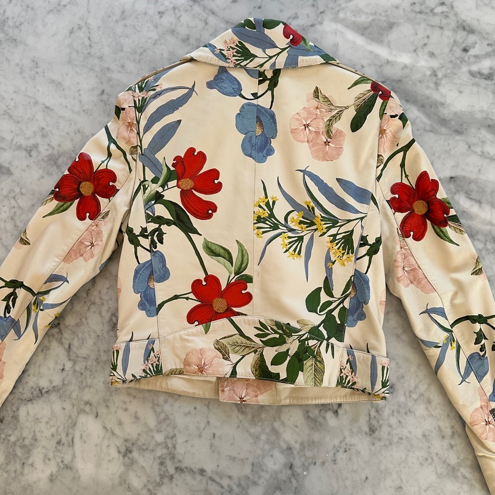 Alice + Olivia Red and Green Floral Biker Jacket - Picture 5 of 16